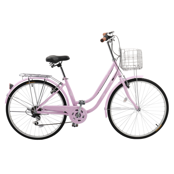 高碳钢 26in 粉色 通勤自行车 V刹 7速 150kg N002-4