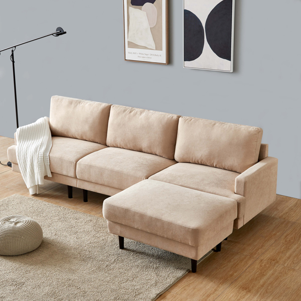现代 L 形布艺沙发，3 座，带脚凳 - 104.6&quot; 米色-4