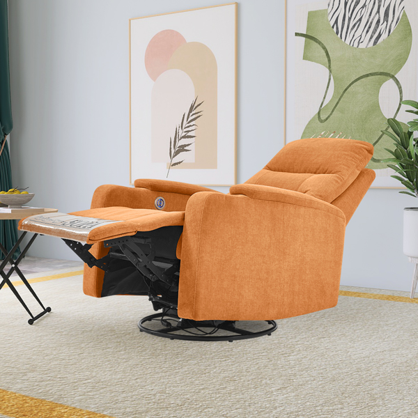 旋转摇椅沙发椅，带 USB 充电端口和杯架，适用于客厅、卧室，浅橙色-1