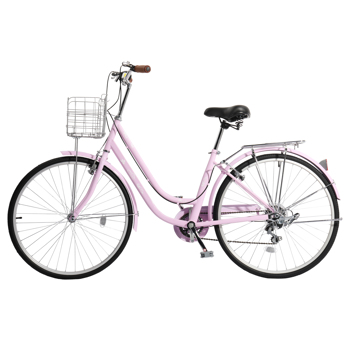  高碳钢 26in 粉色 通勤自行车 V刹 7速 150kg N002