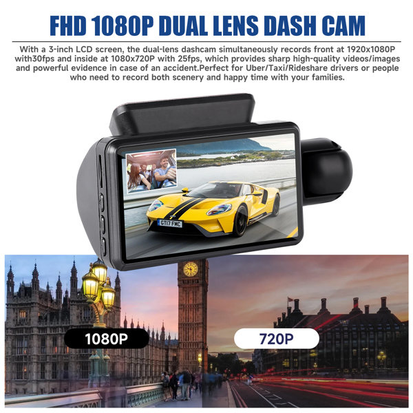 1080P双镜头车载DVR行车记录仪录像机G传感器前后摄像头-3