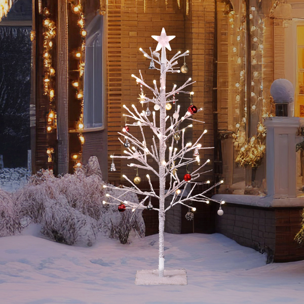  4ft 白色 80灯暖色 80枝头 顶部带星星 雪域冷杉造型 塑料材质 室内树灯 英规 S101-3