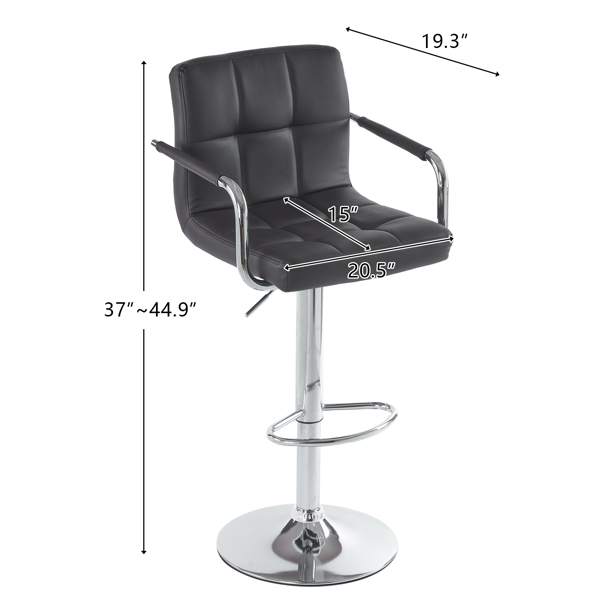  2pcs 高款配圆盘60-80cm带扶手 钢管 PU革 吧椅 靠背六格设计 咖啡色 N201-3