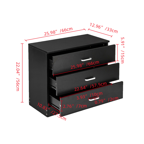 【FCH】3抽抽屉柜 床头柜储物柜 黑色（同款15036471, 43556589）-8
