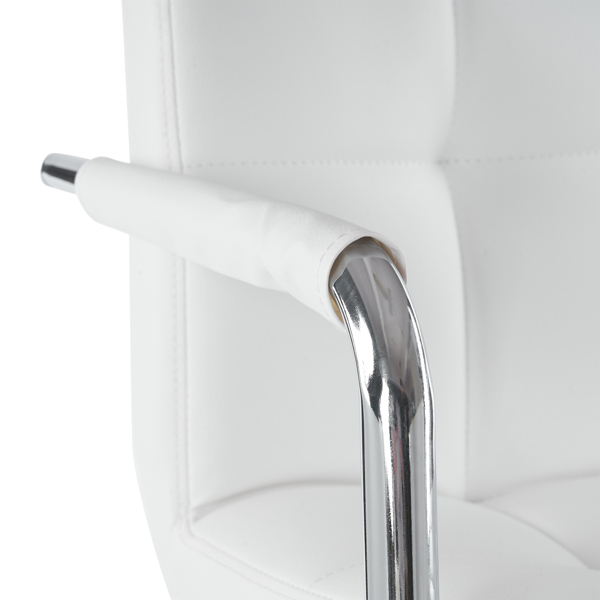  2pcs 高款配圆盘60-80cm带扶手 钢管 PU革 吧椅 靠背六格设计 白色 N201-13