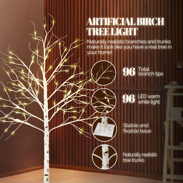  4ft 白色 48灯暖色 48枝头 白桦树造型 塑料材质 室内树灯 英规 S101-6