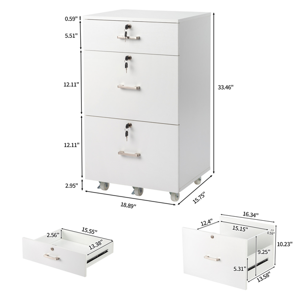  白色木纹 密度板 一小抽两大抽 木制文件柜 适用于Legal&Letter带标签文件-22