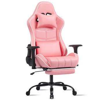 带脚踏板的人体工学游戏椅，适合体重较重人士使用的舒适电脑椅，带轮子的可调节高度办公桌椅，透气皮革电子游戏椅