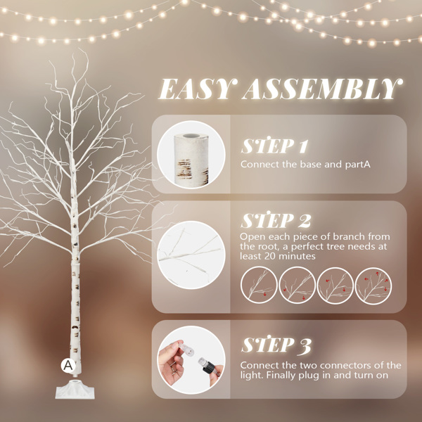  4ft 白色 48灯暖色 48枝头 白桦树造型 塑料材质 室内树灯 英规 S101-5