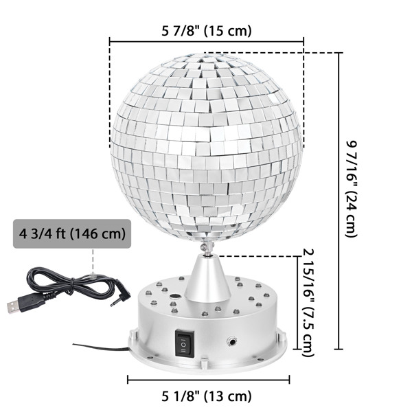 6 inch18 LED 镜球，带 4 种颜色灯光，带 6RPM 声控旋转电机底座，插头/电池供电底座，适用于家庭派对 DJ 酒吧俱乐部假日 KTV（周末不发货，请谨慎下单）-14