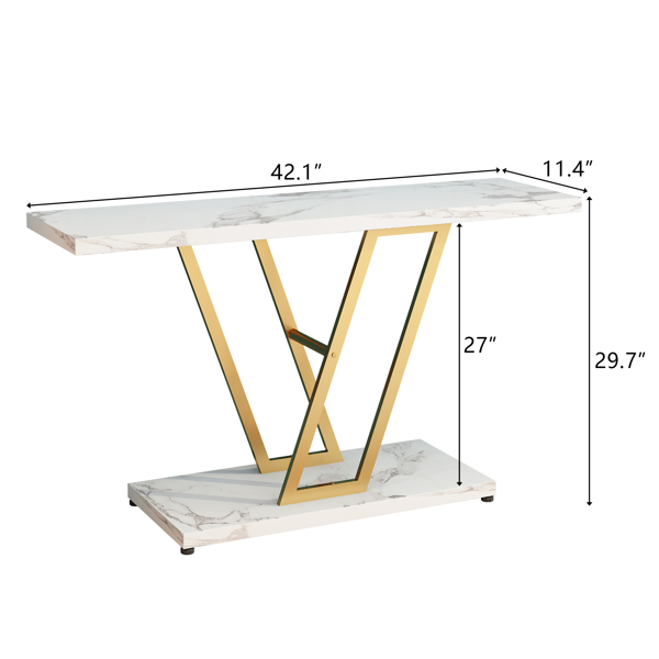  框架V型 玄关桌 密度板贴三胺 铁件 107*29*76cm 白色大理石面 金色框架 N001-13