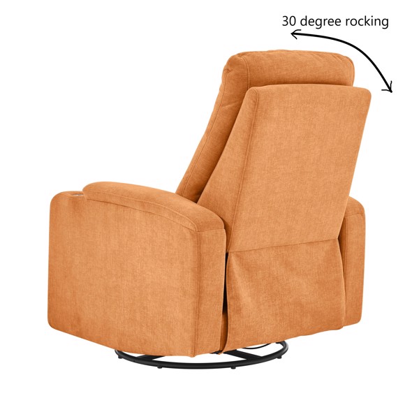 旋转摇椅沙发椅，带 USB 充电端口和杯架，适用于客厅、卧室，浅橙色-4