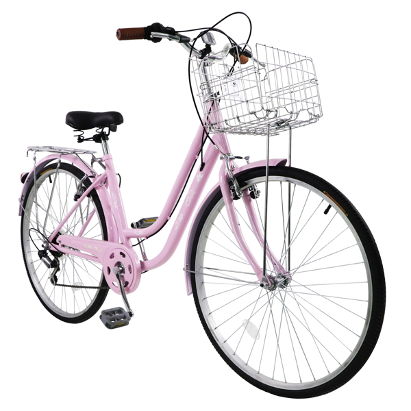  高碳钢 26in 粉色 通勤自行车 V刹 7速 150kg N002-6
