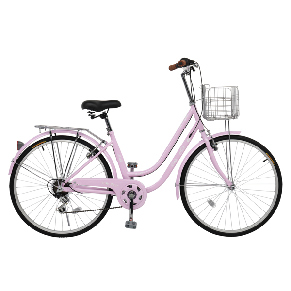  高碳钢 26in 粉色 通勤自行车 V刹 7速 150kg N002-3