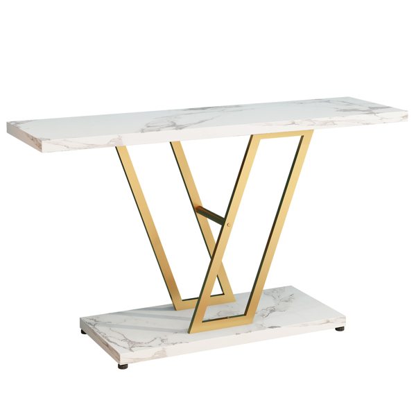  框架V型 玄关桌 密度板贴三胺 铁件 107*29*76cm 白色大理石面 金色框架 N001-10