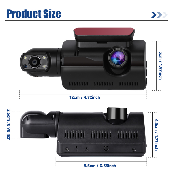 1080P双镜头车载DVR行车记录仪录像机G传感器前后摄像头-6