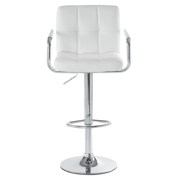  2pcs 高款配圆盘60-80cm带扶手 钢管 PU革 吧椅 靠背六格设计 白色 N201-9