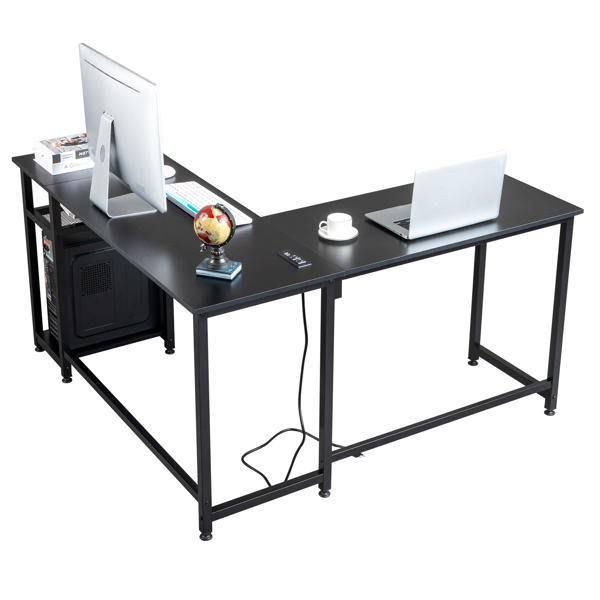  黑色 刨花板贴三胺 L型 140*140*75 电脑桌 带2个USB 2个电源接口 1pc S001-7