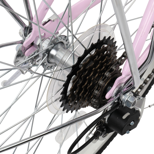  高碳钢 26in 粉色 通勤自行车 V刹 7速 150kg N002-24