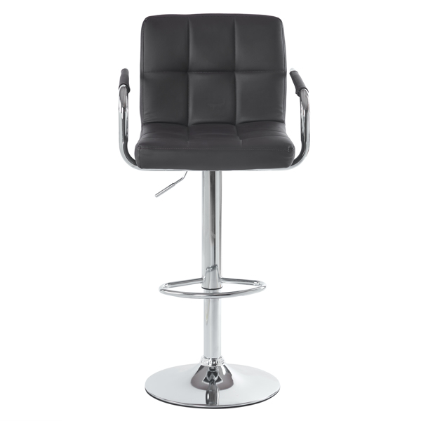  2pcs 高款配圆盘60-80cm带扶手 钢管 PU革 吧椅 靠背六格设计 咖啡色 N201-5