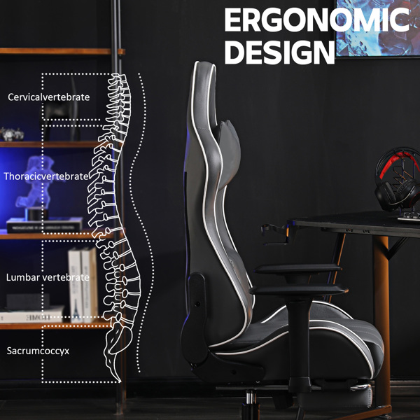 成人用人体工学游戏椅（400磅大高个），适合体重较重人士使用的舒适电脑椅，可调节腰靠背办公椅（带脚踏板），电子游戏椅（灰色）-7