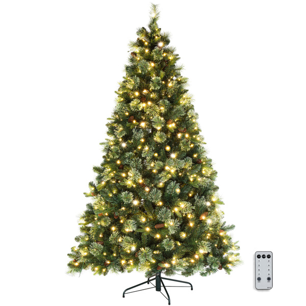  6ft 绿色 500灯 暖色9模式带遥控器 900枝头 带松针 自动树结构 PE PVC材质 圣诞树 美规 S101-1