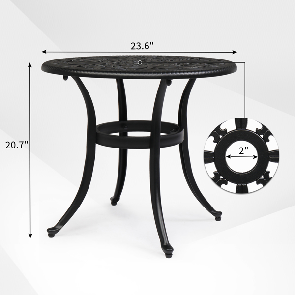  凤凰桌面 23.6inch 圆形 庭院铸铝桌 黑色 N001-20