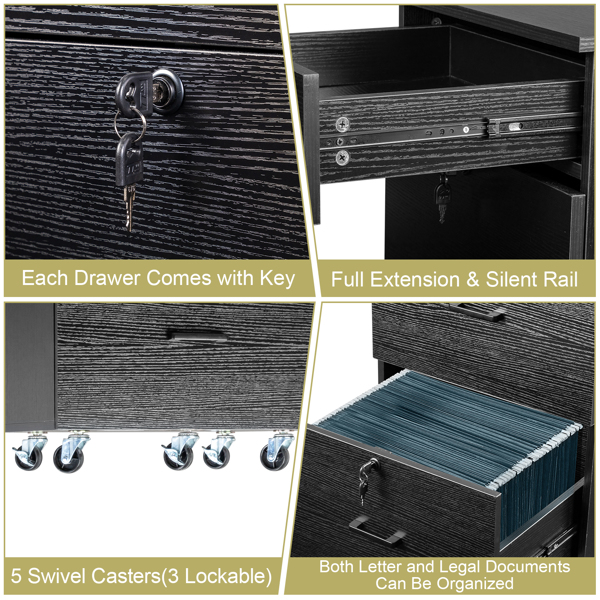  黑色木纹 密度板 一小抽两大抽 木制文件柜 适用于Legal&Letter带标签文件-21