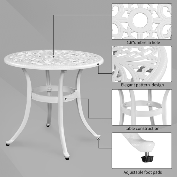  凤凰桌面 23.6inch 圆形 庭院铸铝桌 白色 N001-9
