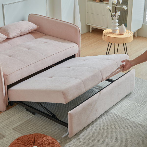 雪尼尔布艺拉出式沙发床，双人沙发床，带可调节扶手 - 粉色-4