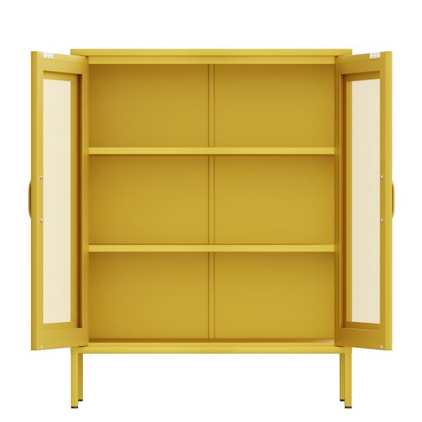 金属储物柜与网眼门，钢展示柜与可调货架的浴室，家庭办公室黄色-4