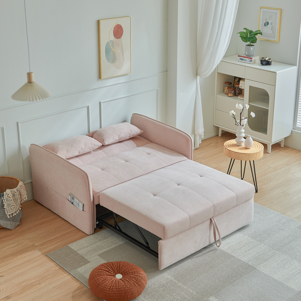 雪尼尔布艺拉出式沙发床，双人沙发床，带可调节扶手 - 粉色-3