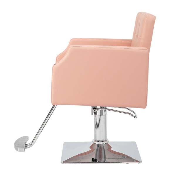  PVC皮革 铝合金脚踏 铆钉款 方形底盘高油泵 理发椅 150kg 粉色-4