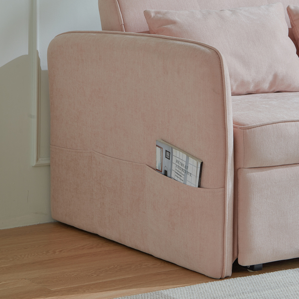 雪尼尔布艺拉出式沙发床，双人沙发床，带可调节扶手 - 粉色-6