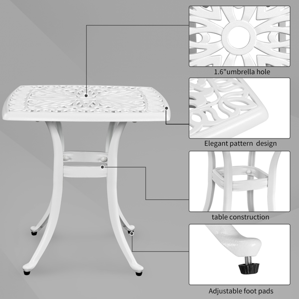  21.3inch 方形 庭院铸铝桌 白色 N001-9