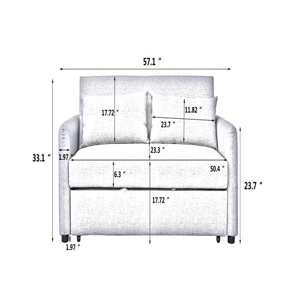 双人座椅沙发床沙发，带拉出式床，可调节靠背，带2个腰枕，用于小客厅和公寓等-米色-14