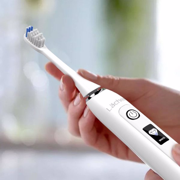 电动牙刷声波牙刷，5 种牙齿护理清洁模式，屏幕显示，赠送男士/女士，4 个替换头-4
