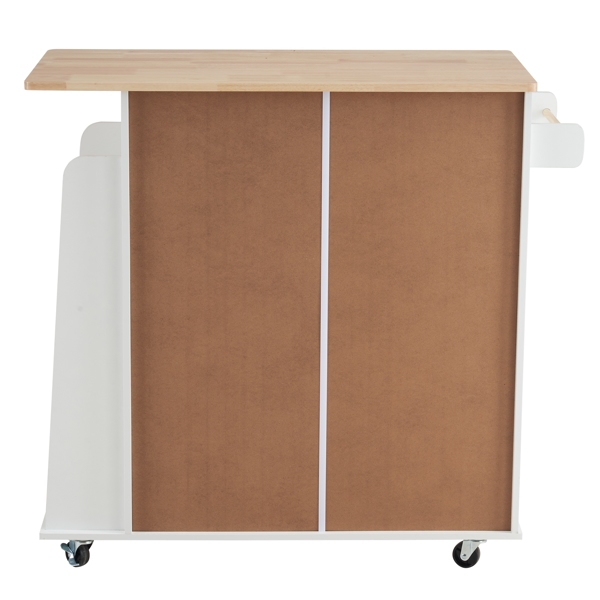  两门两抽 带毛巾架 岛台 刨花板 白色 橡胶木桌面 餐车 95x46.2x89cm N101 欧洲-66