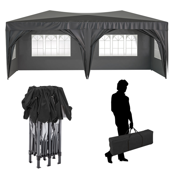 3x6米（10x20英尺）重型遮阳篷，带钢架手提包，黑色-14