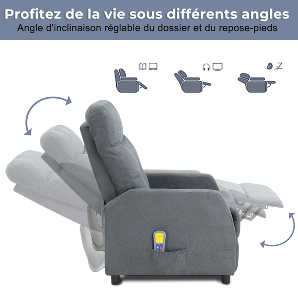  浅灰色 织物 带6点按摩1点加热功能 120kg 电动躺椅 欧规 BRC-002-3