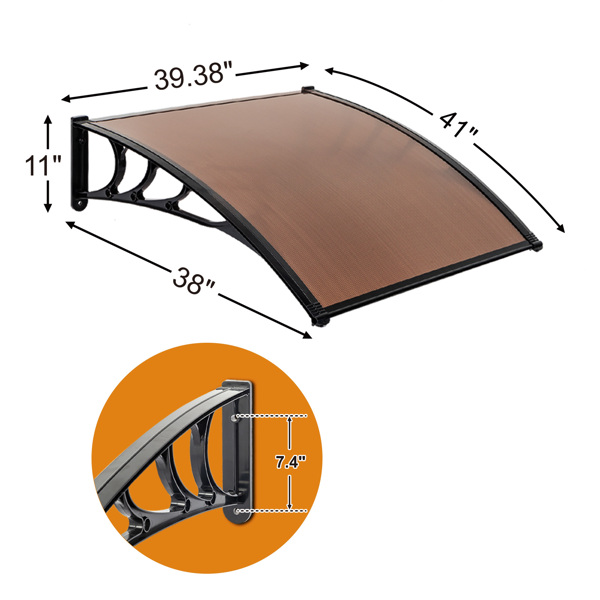 100*100cm 棕色板黑色支架 雨篷 ABS支架 一片式阳光板 前后铝条-6