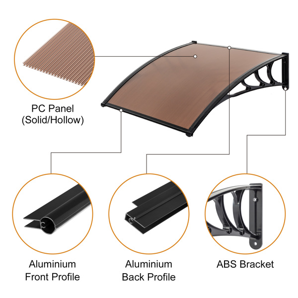 100*100cm 棕色板黑色支架 雨篷 ABS支架 一片式阳光板 前后铝条-8