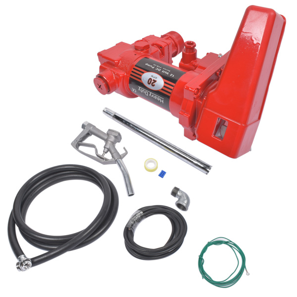 油泵 Red 12 Volt 20 GPM Fuel Transfer Pump w/ Nozzle Kit for Car Truck Tractor Diesel Gas Gasoline Kerosene High Quality-17