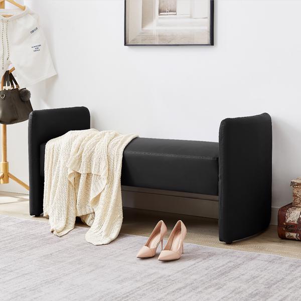 黑色，猫爪布卧室休闲长方形沙发凳-11