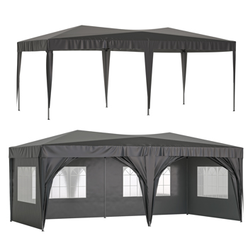 3x6米（10x20英尺）重型遮阳篷，带钢架手提包，黑色
