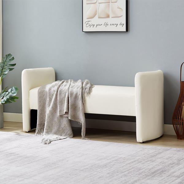 米白色，猫爪布卧室休闲长方形沙发凳-2