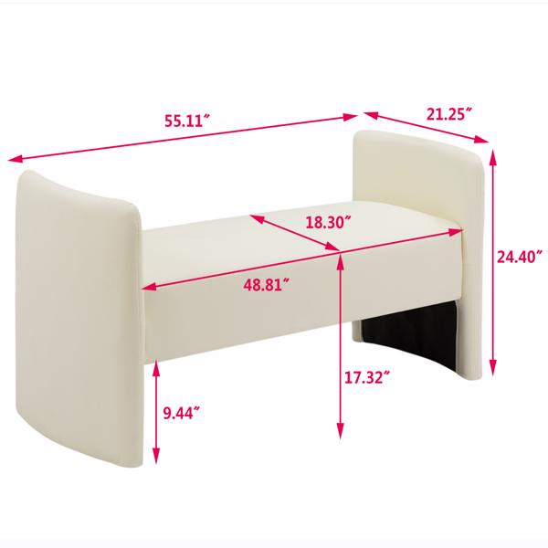 米白色，猫爪布卧室休闲长方形沙发凳-18