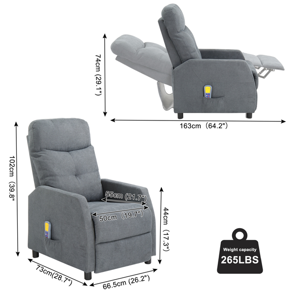  浅灰色 织物 带6点按摩1点加热功能 120kg 电动躺椅 欧规 BRC-002-6