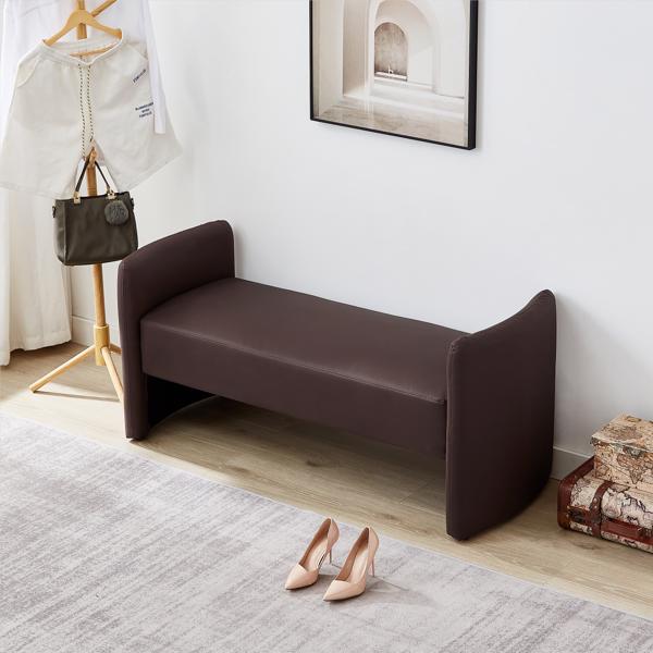 棕色，猫爪布卧室休闲长方形沙发凳-1