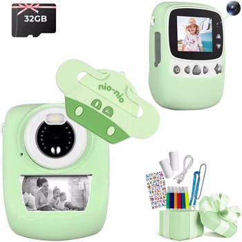 儿童相机，30MP 即时相机 WiFi 1080P 自拍数码相机 2.4 英寸带 32GB TF 卡，男孩女孩礼物，（绿色）